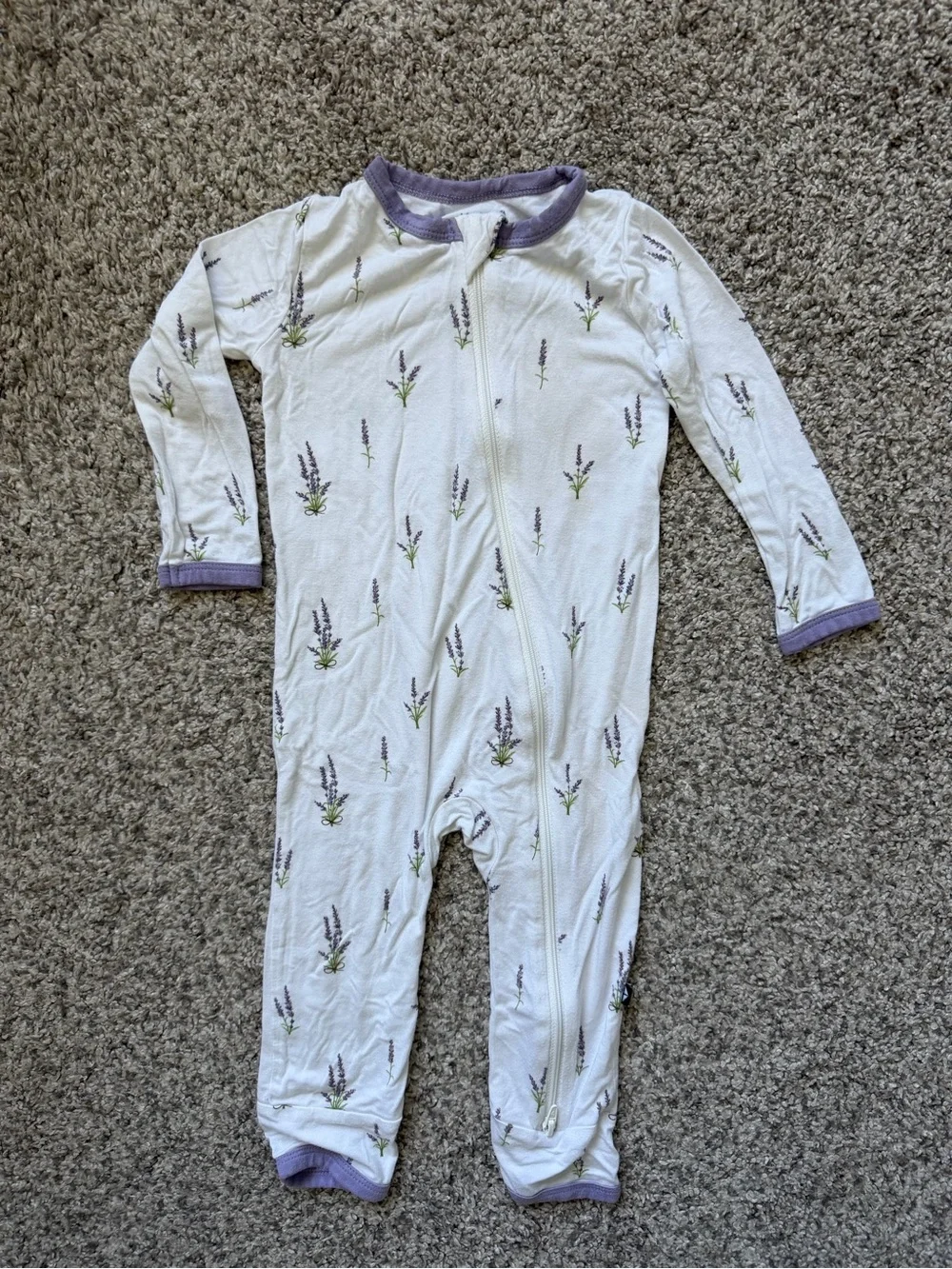 Kyte Baby Lavender-Print Zipper Romper